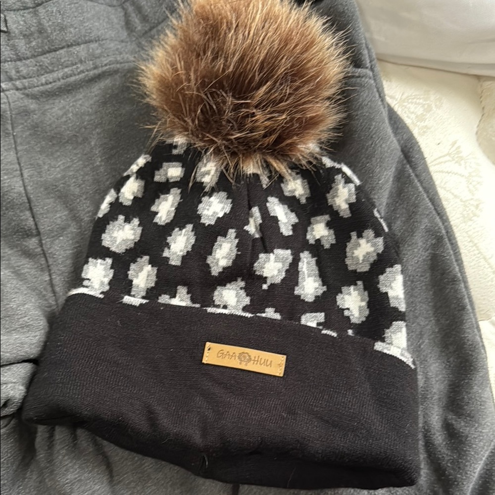 Black and White Knitted Pom-Pom Hat